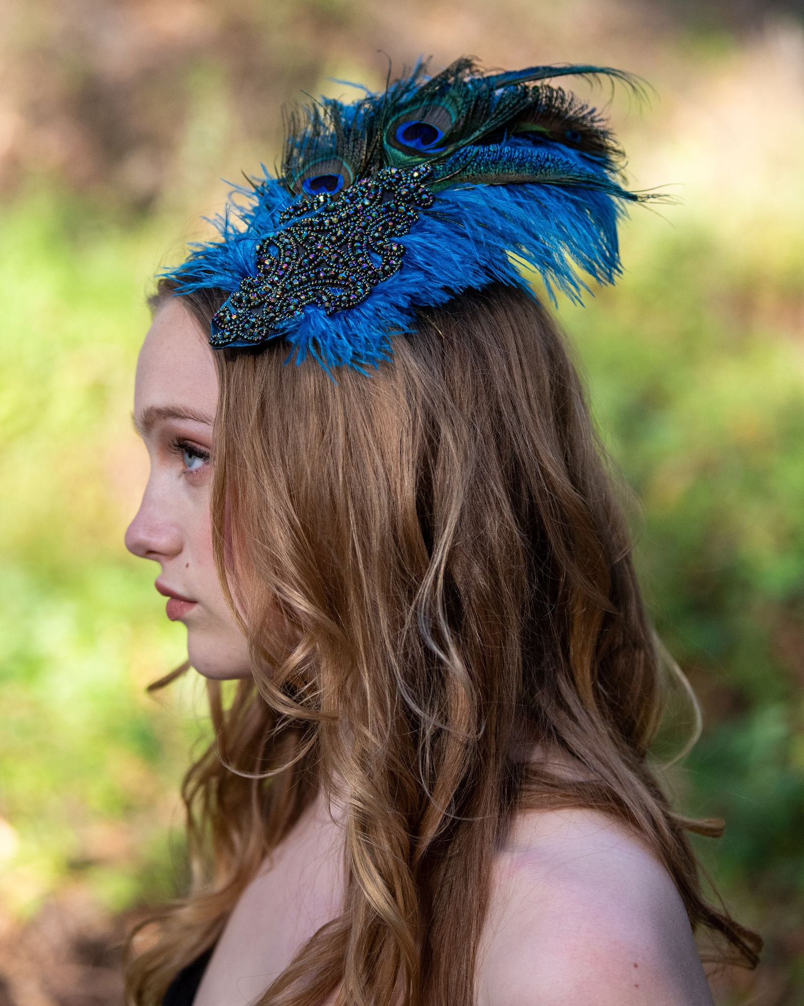 Bohemian Blue Feather Headband Enchanted Boho Feather Headband: An Ethereal Festival Touch main image 2
