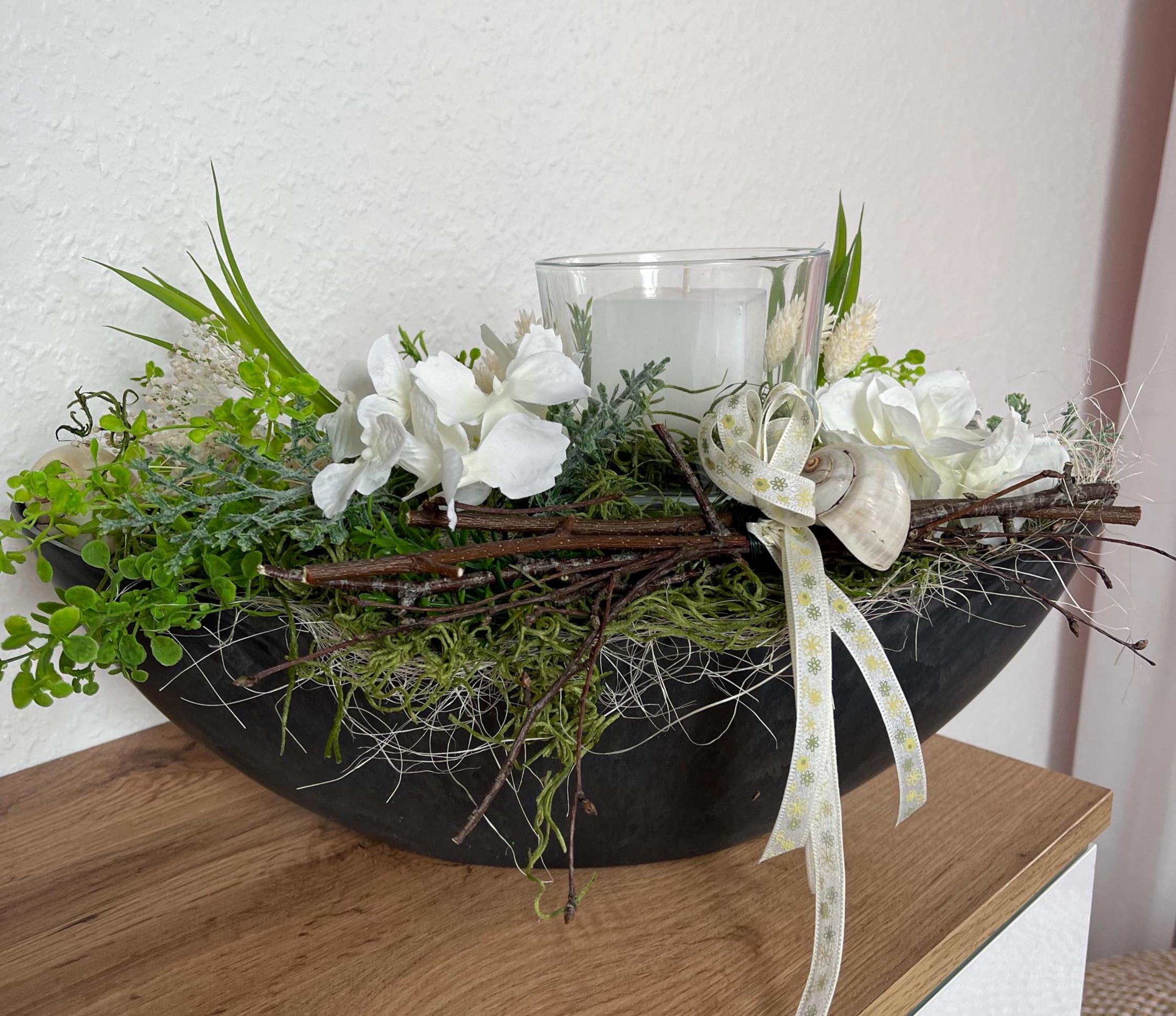 Sommergesteck 40cm Blumengesteck Windlicht Kerze Schiffchen Geschenk  Frhling Muscheln Schnecken Schleife - Etsy.de