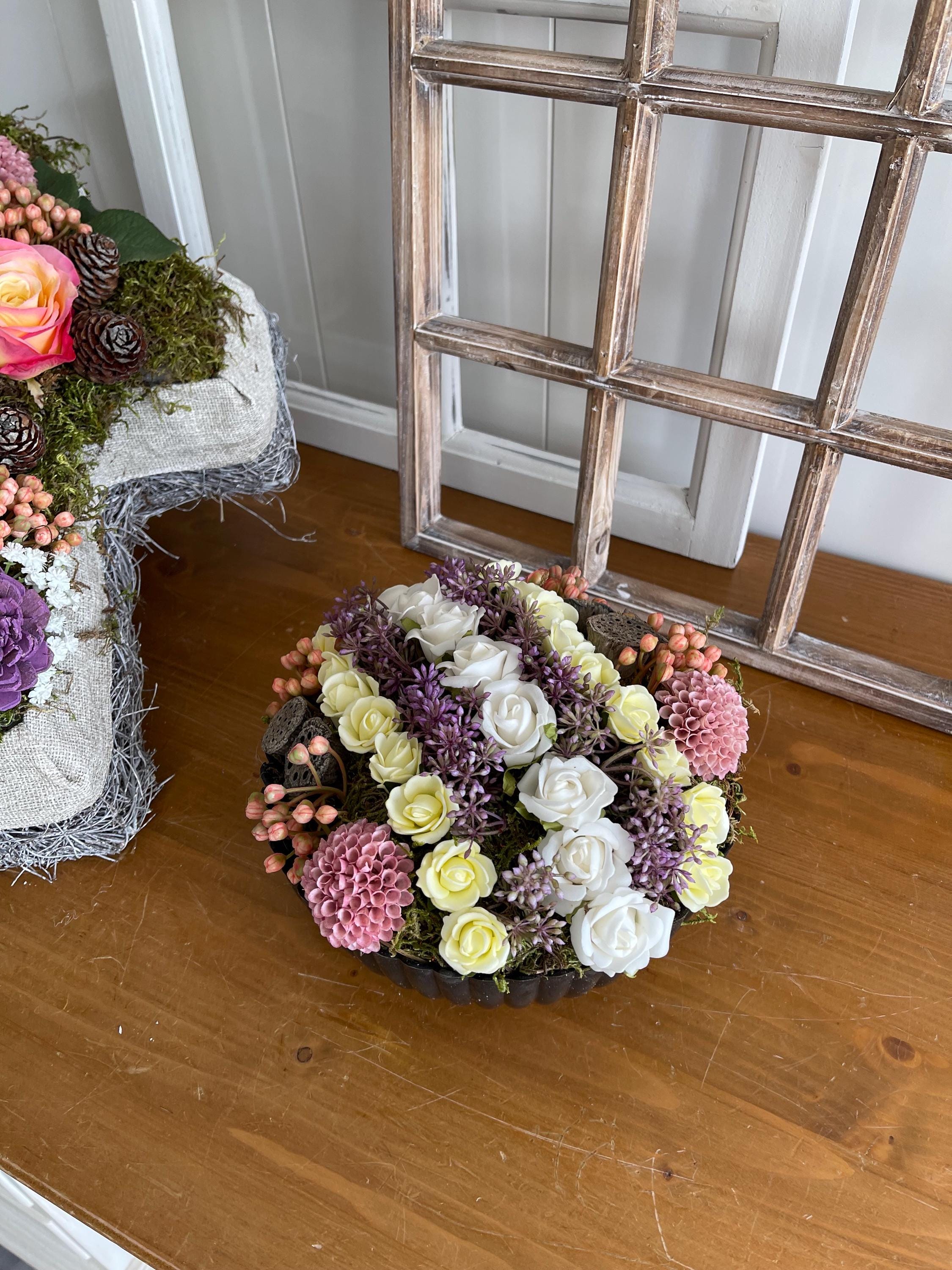 Grabschmuck D20cm Urnengrab Grabgesteck Schale Tischgesteck Blumengesteck Rosen Schaumrosen Gerbera Totensonntag Allerheiligen Dauerhaft