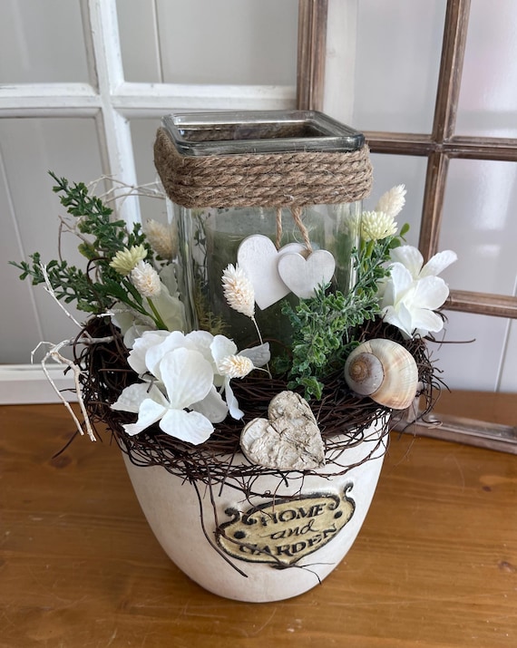 Tischgesteck 30cm Blumengesteck Kunstblumen Hochzeit Alles Liebe  Kerzengesteck Landhaus Windlicht Kerze Herz Herzchen Hortensie Knstlich -  Etsy.de