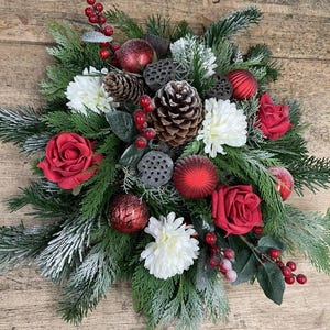 60x60cm Grabgesteck Frisch Weihnachten Grab Totensonntag Allerheiligen Grabschmuck Gesteck Herbst Urnengrab