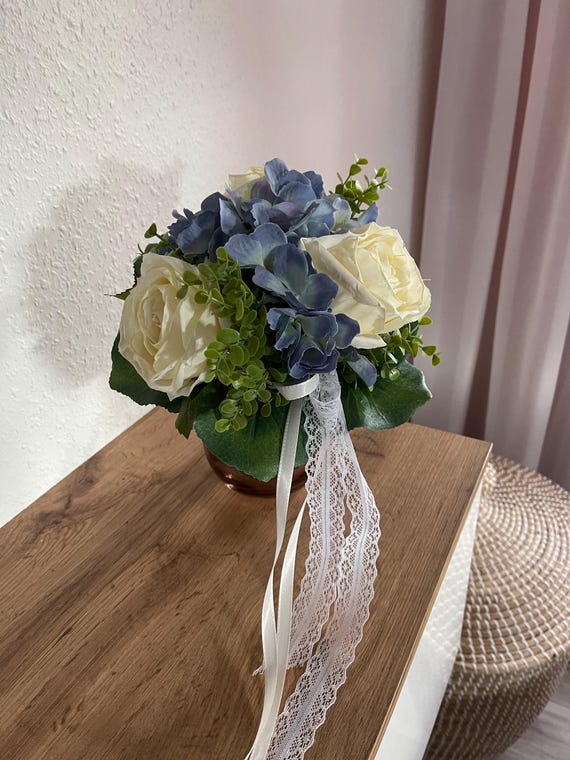 Brautstrauß 20cm Rosenstrauß Blumenstrauß Hochzeitsstrauß Seidenblumen hochwertig Hochzeit Rosen Hortensien Blumenmädchen Wurfstrauß