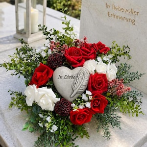 Grave decoration heart D25cm urn grave grave arrangement bowl table arrangement flower arrangement roses silk flowers silk arrangement red white