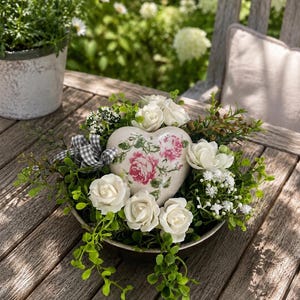 Centrotavola 25 cm fiori di seta fiori artificiali casa di campagna regalo di nozze stile country rose composizione floreale cuore