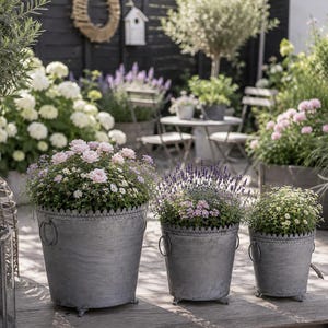 Juego de macetas de 3 piezas, maceta para flores, jardinera, maceta de metal