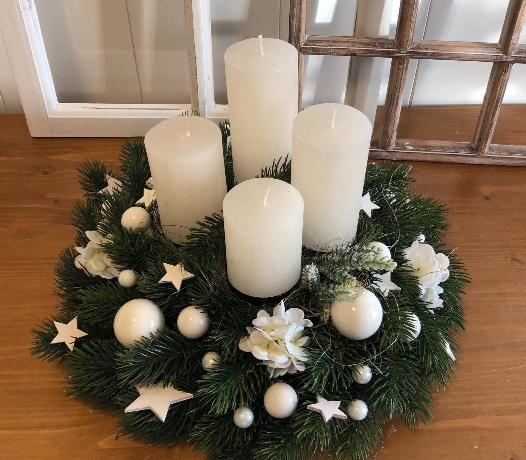 40x40cm Adventskranz wei sehr Edel Advent Kranz Kugeln Adventsgestecke  Weihnachten mit 4 Stumpen Sicherheit Kerzen knstlicher Tannenkranz - Etsy  sterreich