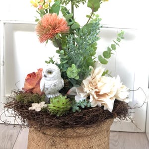 Large 25 x 41 cm table decoration with snowy owl durable flower arrangement table arrangement mix of dried flowers artificial flowers gift Mother&#39;s Day
