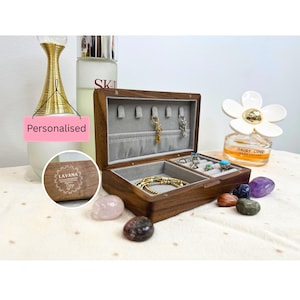 Solid Walnut Wood Jewelry Box, Handmade Retro Organizer Natural Wooden Storage for Rings, Necklaces, Earrings, Gifts for Women, Gift for Her