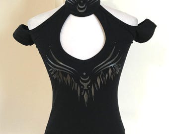 Vintage Lip Service Millennium Moon Goth Punk Cyber Tribal Halter Top Black L