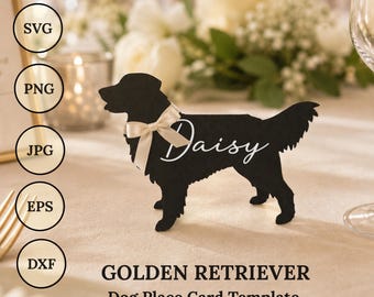 Dog Place Card Template SVG, Golden Retriever Svg, Table Party Decor, Cricut svg, Files for cricut, Wedding Decor, laser cut svg dxf png