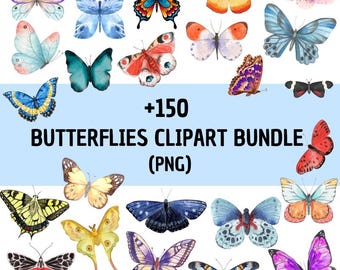 Watercolor Butterflies Clipart Watercolor Butterfly PNG, Printable Butterfly Template, boho butterfly, Butterfly Bundle, Pastel Butterfly