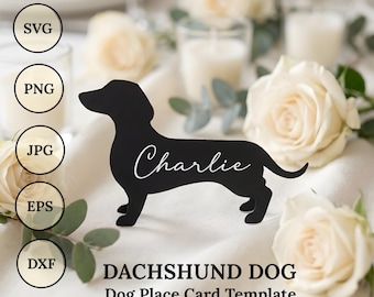 Dog Place Card Template SVG, Dachshund Svg, Table Party Decor, Cricut svg, Files for cricut, Wedding Decor, laser cut svg dxf Wiener dog