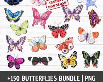 150+ Butterflies Clipart Watercolor Butterfly Illustrations, Floral PNG Bundle, Butterfly Clipart, Butterflies PNG, Butterflies Clipart PNG