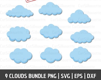 Clouds SVG Clipart Fluffy White Cloud and Blue Cloud PNG Bundle Clouds Bundle Pack Instant Digital Download SVG for Cricut svg Cut File