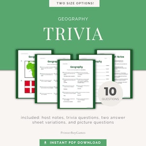 Geography Trivia Night | 10 Questions with Quiz and Answer Sheets | Engaging, Creative, Fun!