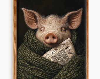 Whimsical Pig Print: Vintage Farmhouse Decor (8x10)