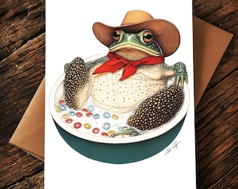 Cowboy Toad Cereal Bowl Card: Funny Western Greeting Card