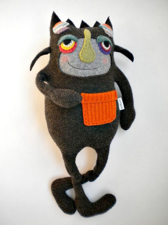 Stuffed Animal Halloween Monster Upcycled Wool Felted Sweater 