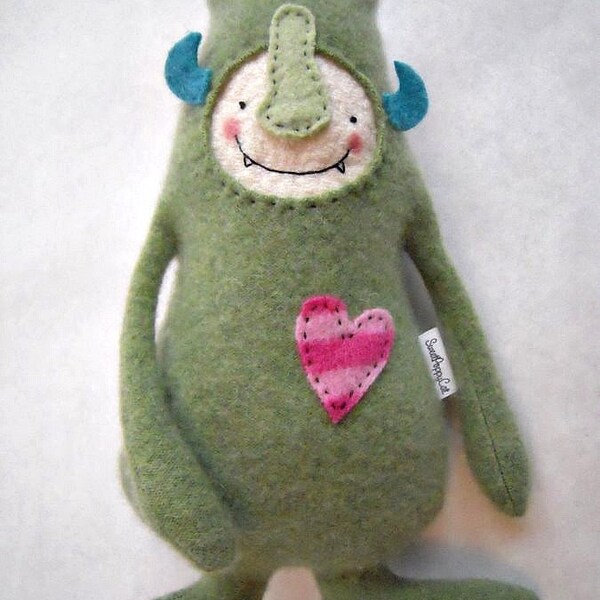 Stuffed Animal Monster from Upcycled Green Cashmere Sweater