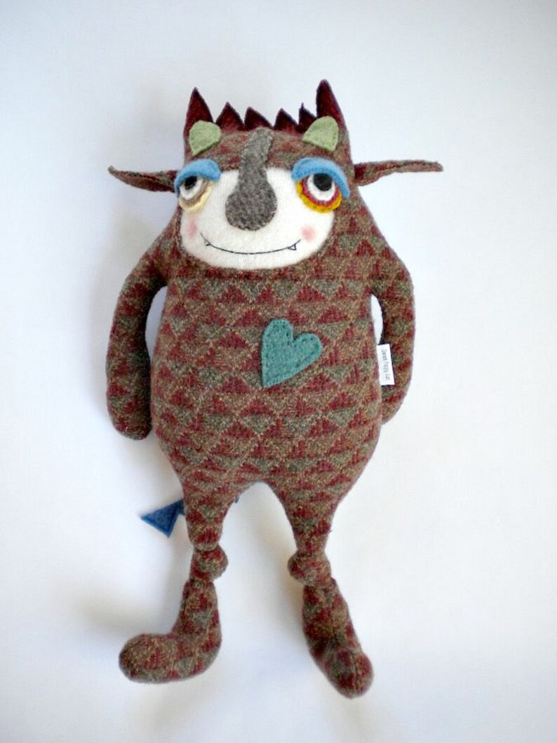Monster Stuffed Animal Upcycled Funky Wool Sweater Repurposed Etsy