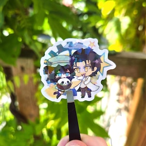 Steins;Gate Okabe Rintaro & Mayuri shiina Chibi Sticker – Premium Holographic Vinyl Die-Cut | SciADV Makise Kurisu Stars Mad Scientist Anime