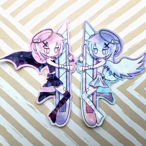 Devil & Angel Box Cutter - Tenshi kawai , menhera Yami kawaii jirai kei Gurokawa matching Vinyl Holo stickers Harajuku 2 inch image 2