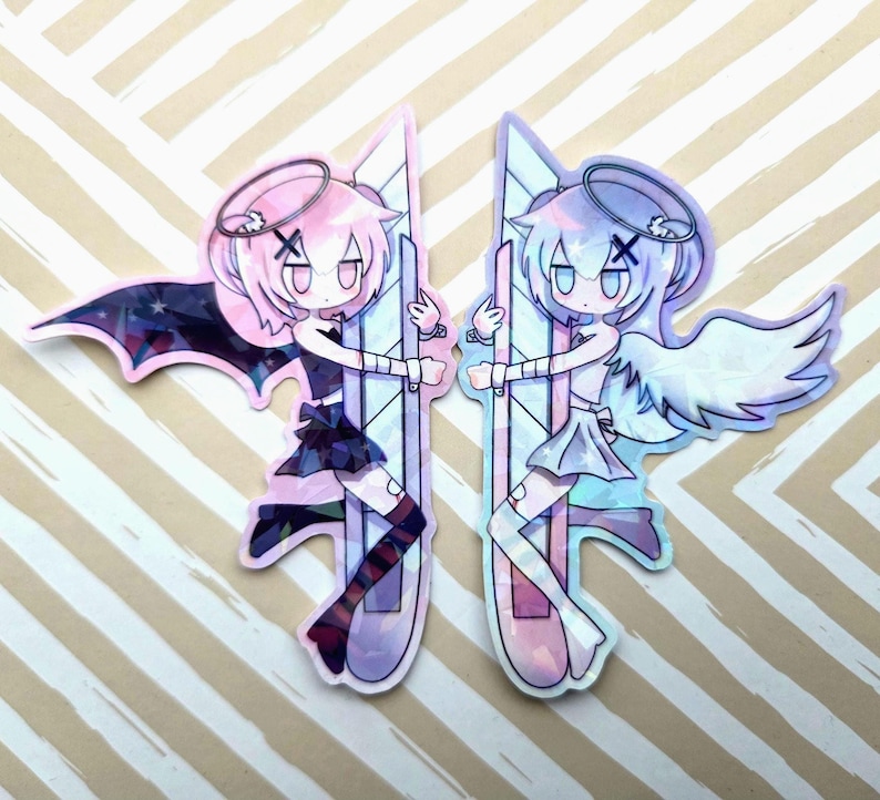 Devil & Angel Box Cutter - Tenshi kawai , menhera Yami kawaii jirai kei Gurokawa matching Vinyl Holo stickers Harajuku 2 inch image 2