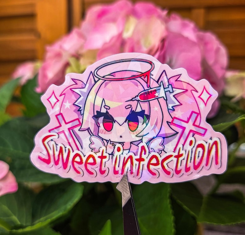 Adesivos Holo de vinil com infecção doce - Tenshi kawai, menhera Yami kawaii jirai kei Gurokawa Seringa de anjo fofa doente imagem 1