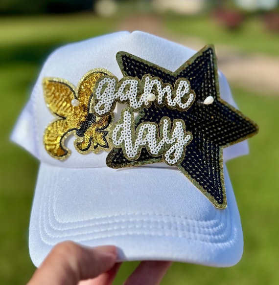 Black Fleur De Lis Patch Mardi Gras Sequin Brim Baseball Cap Hat FASHNZFAB Sequin Mardi Gras Mask Patch Baseball Cap | ShopSimon main image 2