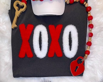 Fluffy Valentines Day Patch, DIY XOXO Red and White Patch