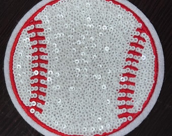 Sequin Baseball Patch: Iron On Applique, Game Day Decor (3")
