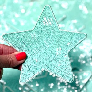 Star Patch, Sequin Star Patch, Turquoise 5&quot; Sequin Star Patch, Iron on Patch, DIY, Turquoise Patch Trucker Hat Patch, Trendy Patch