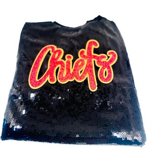 Chiefs Patch, Sequin Patch, Red Sequins, Gold Glitter Backing, Iron on Patch, Game Day Patch, High School Mascot Patch, DIY Patch