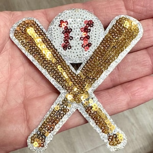 Baseball Trucker hat Patch, Sequin Baseball Bats and Baseball Patch, Baseball Patch, Iron on Patch, Glitter Patch, DIY Patch, Sequin Patch