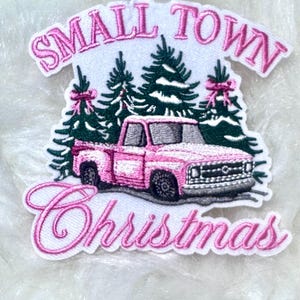 Small Town Christmas Embroidered Patch: Pink Trucker Hat DIY
