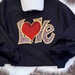 Sequin Heart Valentine Patch: Leopard Print, Gold Glitter - Iron On