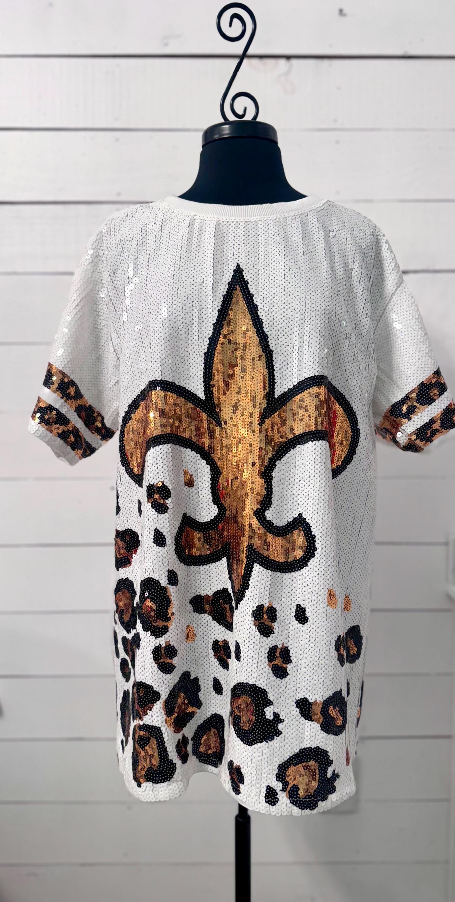 Fleur De Lis Sequin Jersey Dress: White & Gold Game Day Attire - Etsy New  Zealand