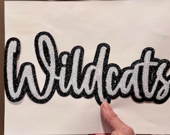 Sequin Wildcats Patch: Black Glitter Iron on Applique