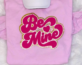 Be Mine ~Hot Pink~ Chenille Patch, Retro Chenille Patch, Large Chenille Patch, Valentines Chenille Patch, Iron on Patch
