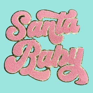 Chenille and Glitter Santa Baby Patch, Iron on Patch, Pink Patch, Santa Baby Patch, Christmas patch, Retro Patch, DIY Patch, Holiday Patch