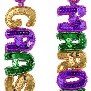 Sequin Mardi Gras Drop Earrings: Purple, Green, and Gold