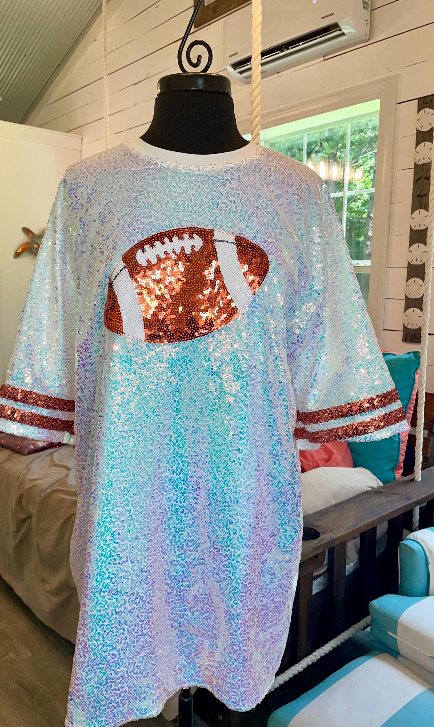 Iridescent Sequin Football Jersey Dress: Game Day Tailgate