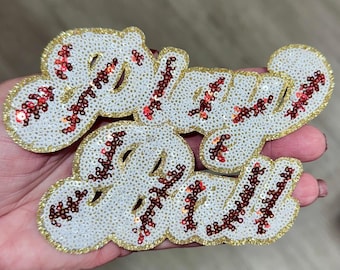 Sequin 'Play Ball' Baseball Patch: Iron-On Trucker Hat Applique (5 inch)