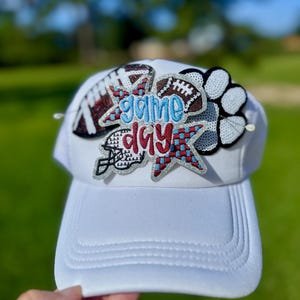 Football Game Day Patch, 3.5 in Patch, Hat Patch, Red and Blue Patch, Embroidered Football Patch, Sports Patch, Iron on Patch, DIY