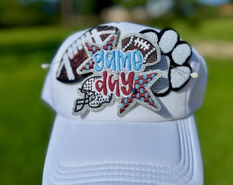 Embroidered Football Game Day Patch: Maroon and Blue Iron-On Applique