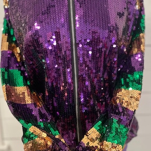 Mardi Gras Sequin Bomber Jacket, Mardi Gras Sequin Jacket, Sequin Bomber Jacket, Woman Jacket, Mardi Gras outfit, Sequin Jacket