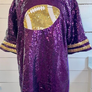 Purple & Gold Sequin Jersey Dress: Game Day Football Attire