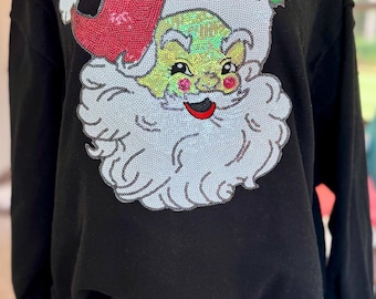 Red Sequin Santa Patch: 11-Inch Christmas Iron-On Applique