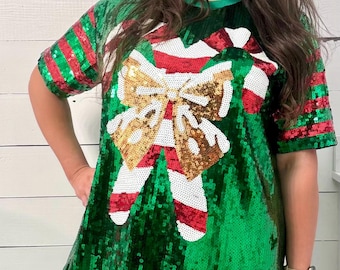 Pailletten Weihnachtskleid: Zuckerstangen-Partykleidung, Feiertagskleidung