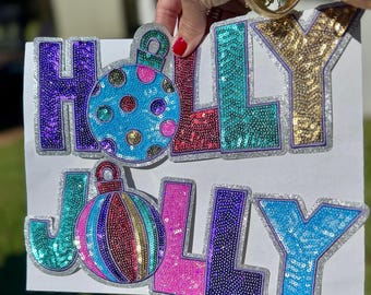 Holly Jolly Patch: Sequin Christmas Applique - 11-inch patch